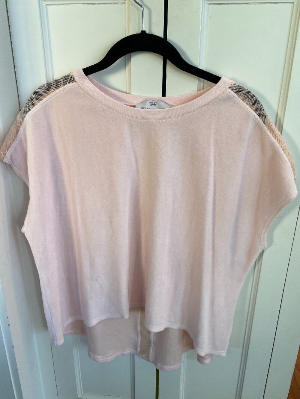 Heroine Sport Soft Pink Mesh Detail Top Large Made in USA Quiet Luxe Athleisure